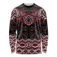 New Zealand Aotearoa Long Sleeve Shirt Red Taniko Art Maori Pattern LT05 Unisex Red - Polynesian Pride