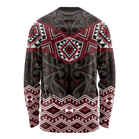 New Zealand Aotearoa Long Sleeve Shirt Red Taniko Art Maori Pattern LT05 - Polynesian Pride