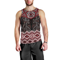 New Zealand Aotearoa Men Tank Top Red Taniko Art Maori Pattern LT05 - Polynesian Pride