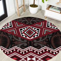New Zealand Aotearoa Round Carpet Red Taniko Art Maori Pattern