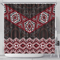New Zealand Aotearoa Shower Curtain Red Taniko Art Maori Pattern