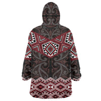 New Zealand Aotearoa Wearable Blanket Hoodie Red Taniko Art Maori Pattern LT05 - Polynesian Pride