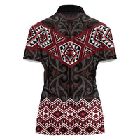 New Zealand Aotearoa Women Polo Shirt Red Taniko Art Maori Pattern