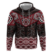 New Zealand Aotearoa Zip Hoodie Red Taniko Art Maori Pattern