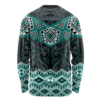 New Zealand Aotearoa Long Sleeve Shirt Turquoise Taniko Art Maori Pattern LT05 - Polynesian Pride