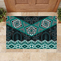 New Zealand Aotearoa Rubber Doormat Turquoise Taniko Art Maori Pattern LT05 Turquoise - Polynesian Pride