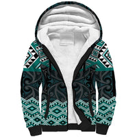 New Zealand Aotearoa Sherpa Hoodie Turquoise Taniko Art Maori Pattern LT05 Unisex Turquoise - Polynesian Pride