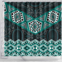 New Zealand Aotearoa Shower Curtain Turquoise Taniko Art Maori Pattern