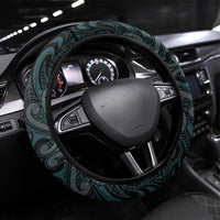 New Zealand Aotearoa Steering Wheel Cover Turquoise Taniko Art Maori Pattern LT05 Universal Fit Turquoise - Polynesian Pride