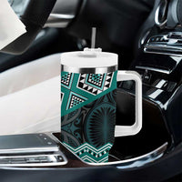 New Zealand Aotearoa Tumbler With Handle Turquoise Taniko Art Maori Pattern LT05 - Polynesian Pride