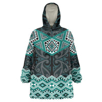 New Zealand Aotearoa Wearable Blanket Hoodie Turquoise Taniko Art Maori Pattern LT05 One Size Turquoise - Polynesian Pride
