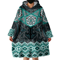 New Zealand Aotearoa Wearable Blanket Hoodie Turquoise Taniko Art Maori Pattern LT05 - Polynesian Pride