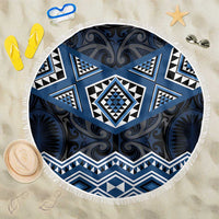 New Zealand Aotearoa Beach Blanket Blue Taniko Art Maori Pattern LT05 One Size 150cm Blue - Polynesian Pride