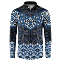 New Zealand Aotearoa Button Sweatshirt Blue Taniko Art Maori Pattern LT05 Blue - Polynesian Pride