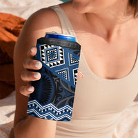 New Zealand Aotearoa 4 in 1 Can Cooler Tumbler Blue Taniko Art Maori Pattern LT05 - Polynesian Pride
