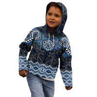 New Zealand Aotearoa Kid Hoodie Blue Taniko Art Maori Pattern