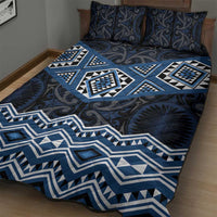 New Zealand Aotearoa Quilt Bed Set Blue Taniko Art Maori Pattern