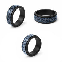 New Zealand Aotearoa Spinner Ring Blue Taniko Art Maori Pattern LT05 - Polynesian Pride