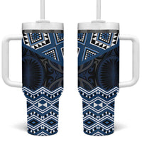 New Zealand Aotearoa Tumbler With Handle Blue Taniko Art Maori Pattern LT05 One Size: 40 oz Blue - Polynesian Pride