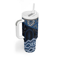 New Zealand Aotearoa Tumbler With Handle Blue Taniko Art Maori Pattern LT05 - Polynesian Pride