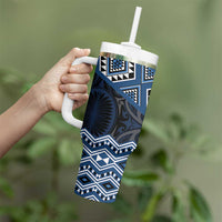 New Zealand Aotearoa Tumbler With Handle Blue Taniko Art Maori Pattern LT05 - Polynesian Pride