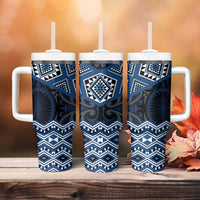 New Zealand Aotearoa Tumbler With Handle Blue Taniko Art Maori Pattern LT05 - Polynesian Pride