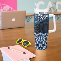New Zealand Aotearoa Tumbler With Handle Blue Taniko Art Maori Pattern LT05 - Polynesian Pride