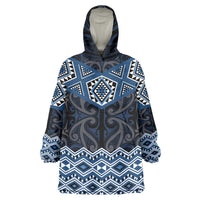 New Zealand Aotearoa Wearable Blanket Hoodie Blue Taniko Art Maori Pattern LT05 One Size Blue - Polynesian Pride