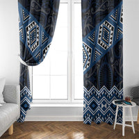 New Zealand Aotearoa Window Curtain Blue Taniko Art Maori Pattern LT05 - Polynesian Pride
