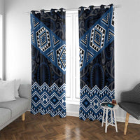 New Zealand Aotearoa Window Curtain Blue Taniko Art Maori Pattern LT05 With Grommets Blue - Polynesian Pride