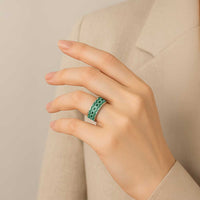 New Zealand Aotearoa Classic Ring Green Taniko Art Maori Pattern