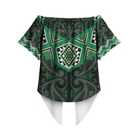 New Zealand Aotearoa Off Shoulder Wrap Waist Top Green Taniko Art Maori Pattern LT05 - Polynesian Pride