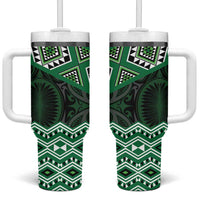 New Zealand Aotearoa Tumbler With Handle Green Taniko Art Maori Pattern LT05 One Size: 40 oz Green - Polynesian Pride