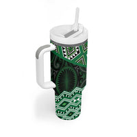 New Zealand Aotearoa Tumbler With Handle Green Taniko Art Maori Pattern LT05 - Polynesian Pride