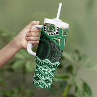New Zealand Aotearoa Tumbler With Handle Green Taniko Art Maori Pattern LT05 - Polynesian Pride