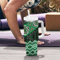 New Zealand Aotearoa Tumbler With Handle Green Taniko Art Maori Pattern LT05 - Polynesian Pride