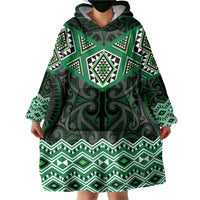 New Zealand Aotearoa Wearable Blanket Hoodie Green Taniko Art Maori Pattern LT05 - Polynesian Pride