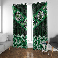 New Zealand Aotearoa Window Curtain Green Taniko Art Maori Pattern LT05 With Grommets Green - Polynesian Pride