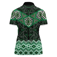 New Zealand Aotearoa Women Polo Shirt Green Taniko Art Maori Pattern