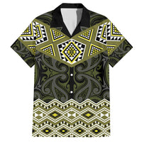 New Zealand Aotearoa Family Matching Short Sleeve Bodycon Dress and Hawaiian Shirt Yellow Taniko Art Maori Pattern