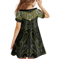 New Zealand Aotearoa Family Matching Tank Maxi Dress and Hawaiian Shirt Yellow Taniko Art Maori Pattern