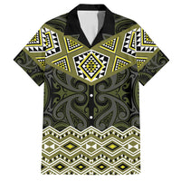 New Zealand Aotearoa Family Matching Tank Maxi Dress and Hawaiian Shirt Yellow Taniko Art Maori Pattern