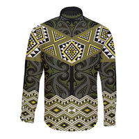 New Zealand Aotearoa Long Sleeve Button Shirt Yellow Taniko Art Maori Pattern LT05 - Polynesian Pride
