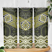 New Zealand Aotearoa Skinny Tumbler Yellow Taniko Art Maori Pattern