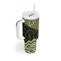 New Zealand Aotearoa Tumbler With Handle Yellow Taniko Art Maori Pattern LT05 - Polynesian Pride