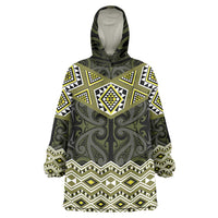 New Zealand Aotearoa Wearable Blanket Hoodie Yellow Taniko Art Maori Pattern LT05 One Size Yellow - Polynesian Pride