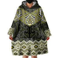 New Zealand Aotearoa Wearable Blanket Hoodie Yellow Taniko Art Maori Pattern LT05 - Polynesian Pride