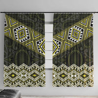 New Zealand Aotearoa Window Curtain Yellow Taniko Art Maori Pattern LT05 With Hooks Yellow - Polynesian Pride