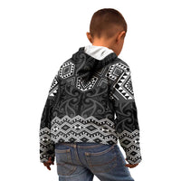 New Zealand Aotearoa Kid Hoodie Black Taniko Art Maori Pattern