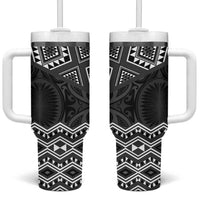 New Zealand Aotearoa Tumbler With Handle Black Taniko Art Maori Pattern LT05 One Size: 40 oz Black - Polynesian Pride
